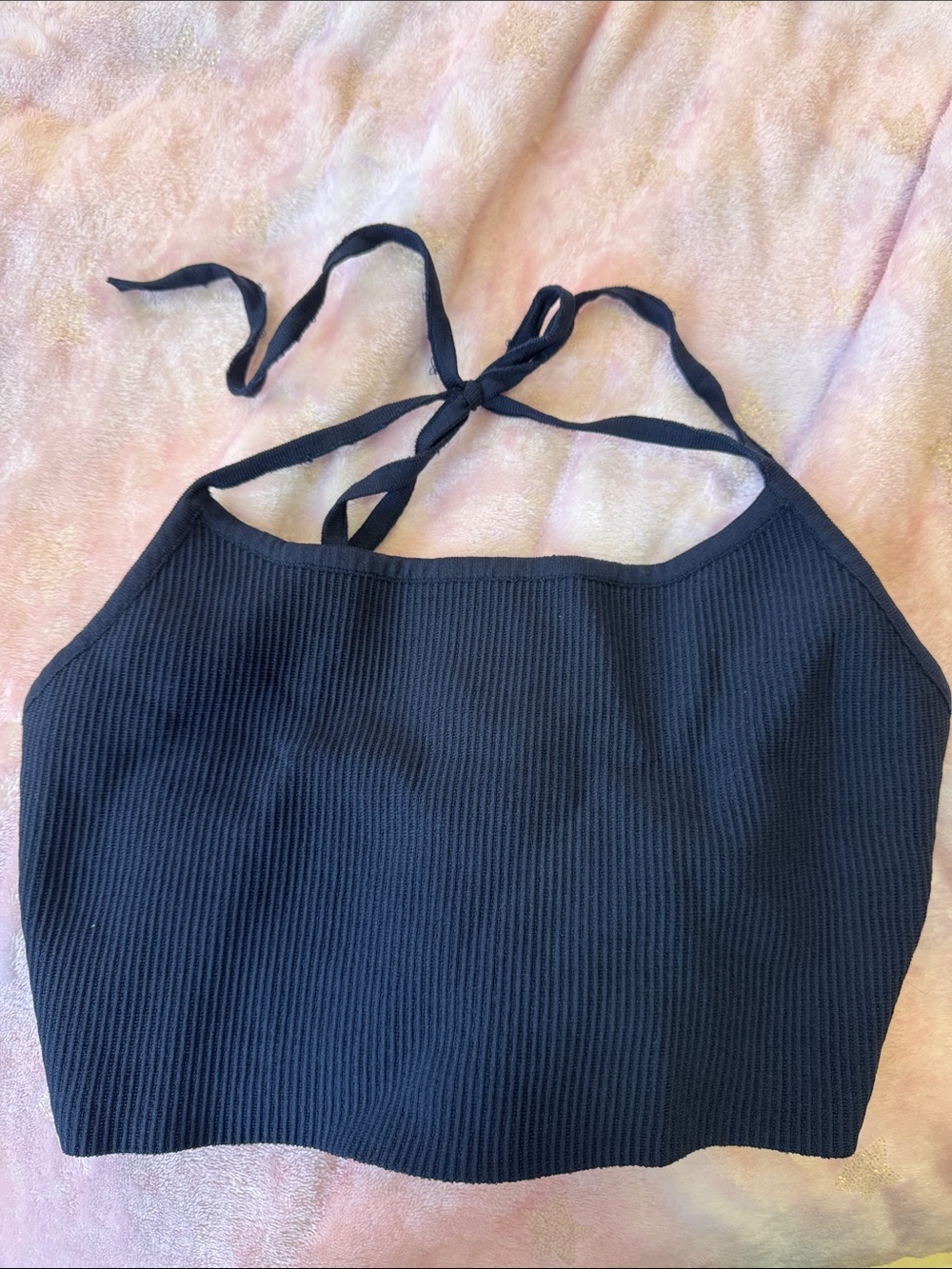 La Hearts Black Ribbed Halter Top